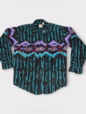 Vintage 90s western plains trading co southwestern button down shirt sz L
